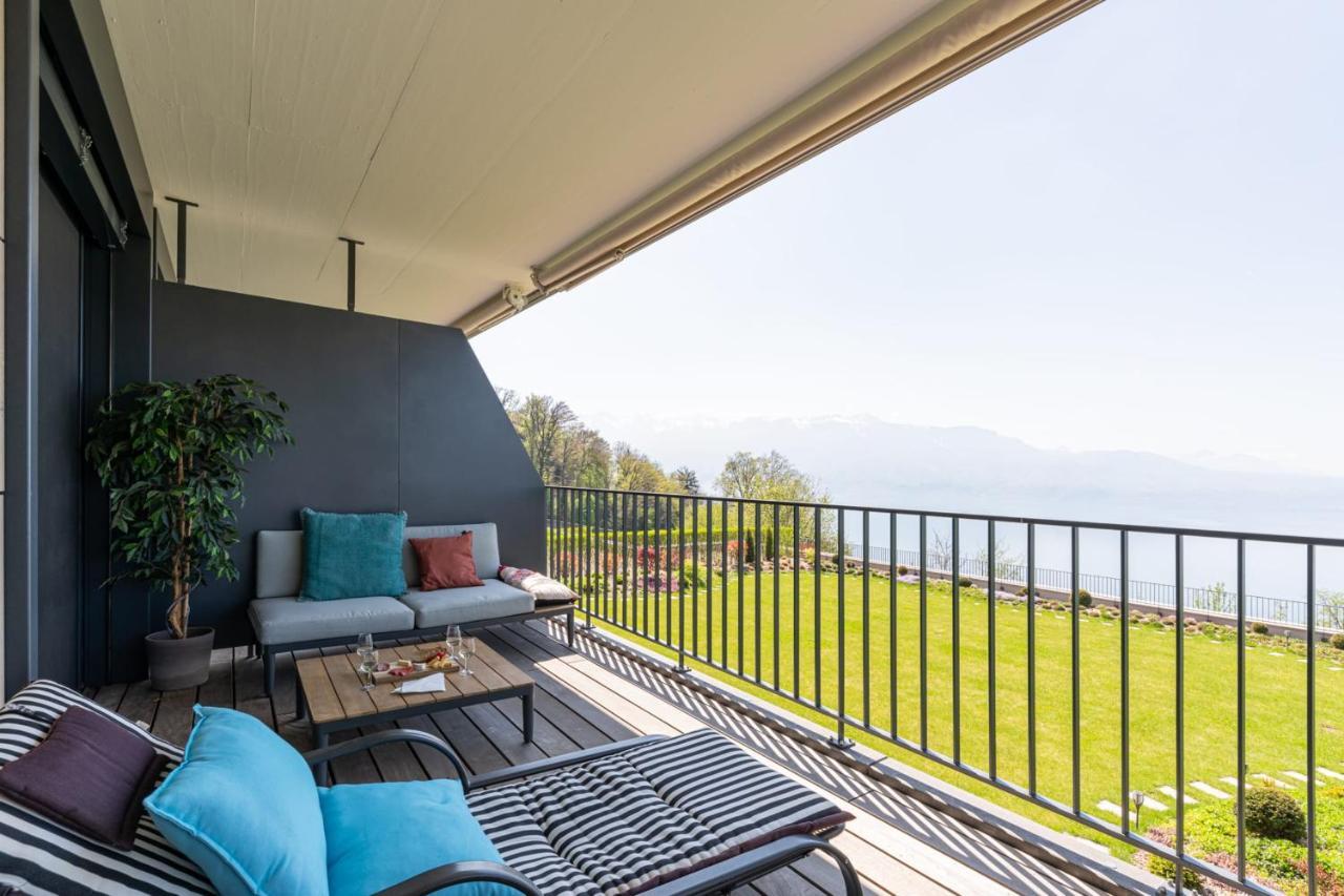 Les Terrasses De Lavaux 1 - Appartement De Luxe Avec Vue Panoramique Et Piscine Puidoux Экстерьер фото